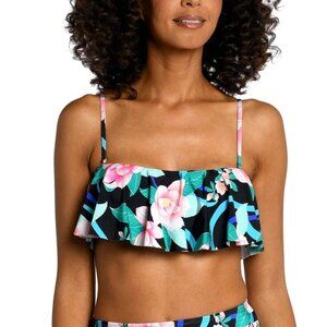 NWT La Blanca Nightfall Blooms Bandeau Ruffle Bikini Top
